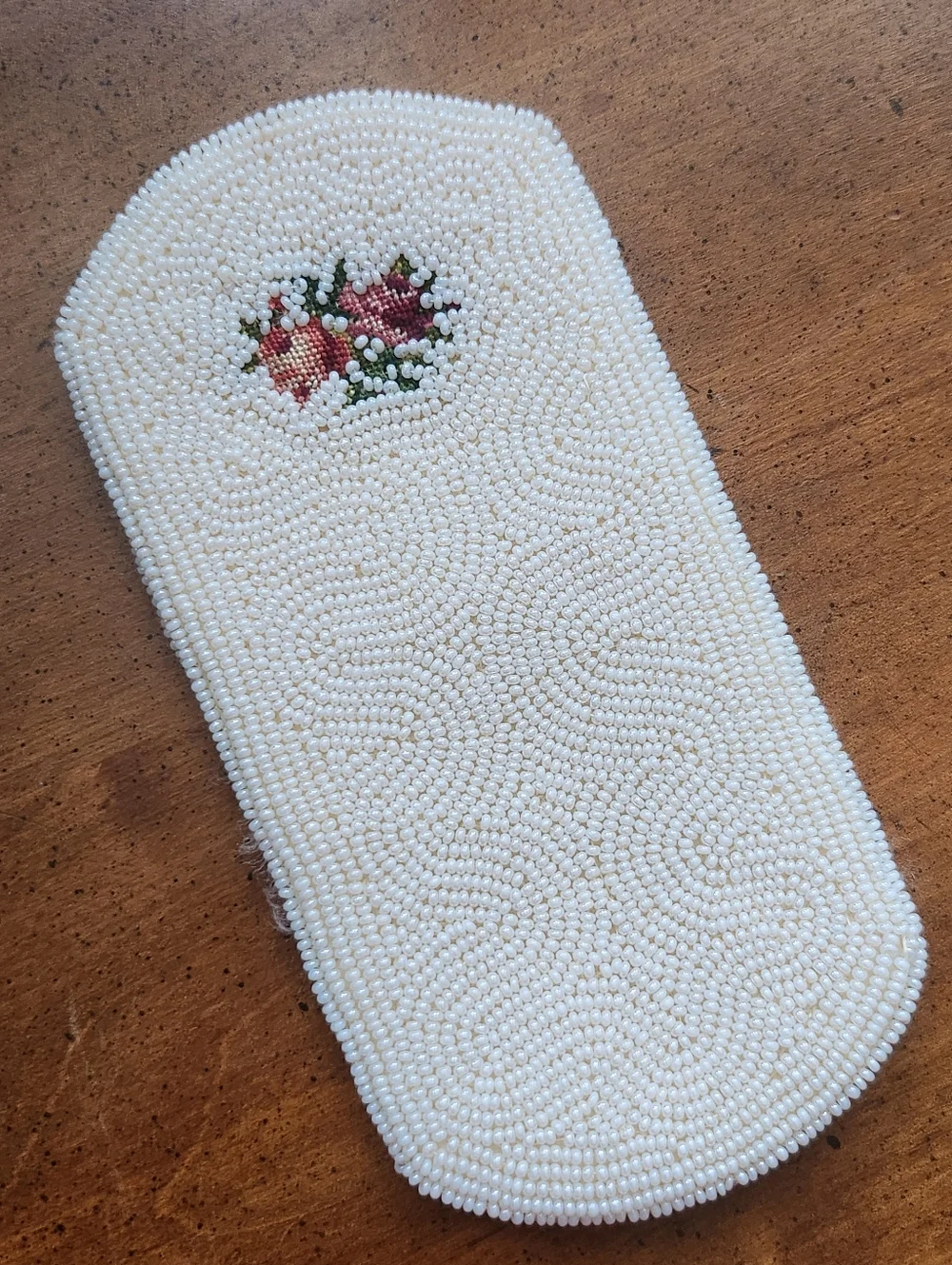 Beaded Floral Glasses Case in Cream with Pink Roses
